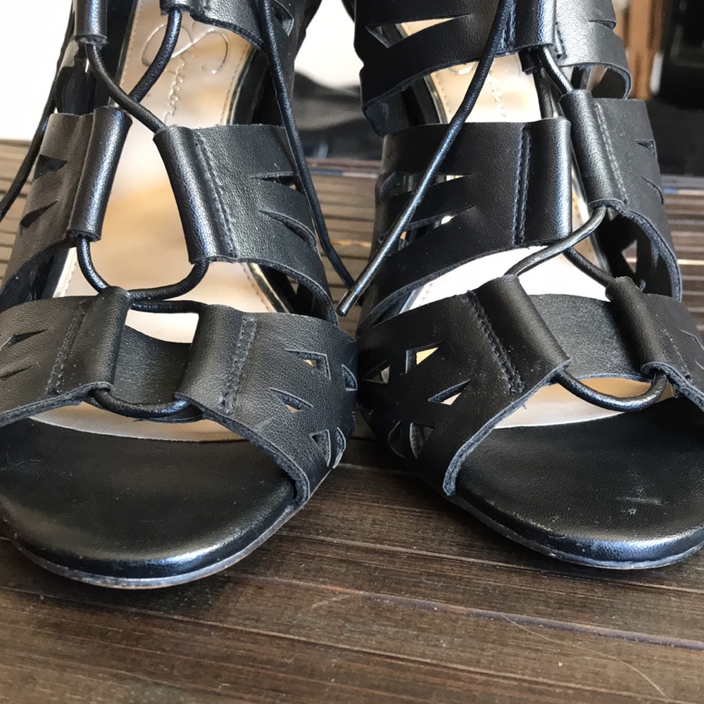 {$15 BUNDLED} JESSICA SIMPSON Black Faux Leather Open Toe Heels - Picture 5 of 12